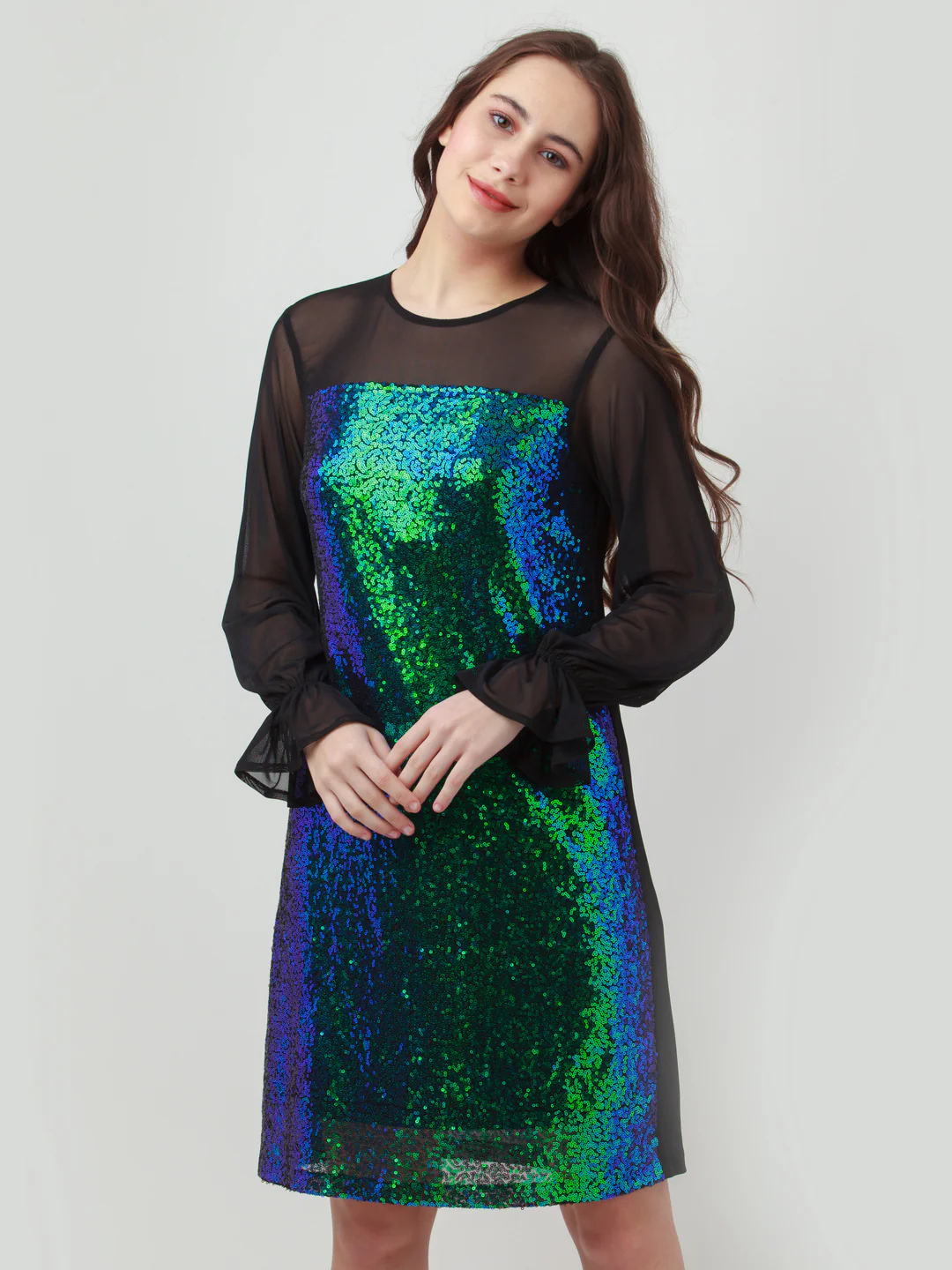 Black Embellished Puff Sleeve Short Dress - Image 2