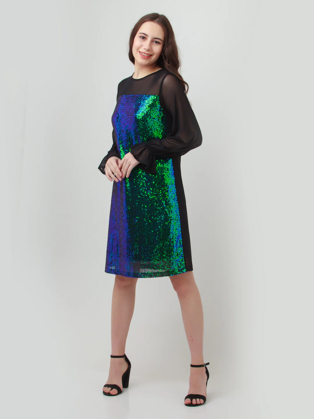 Black Embellished Puff Sleeve Short Dress - Image 5