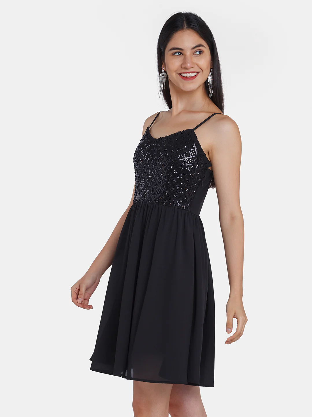 Black Embellished Strappy Short Dress - Image 3