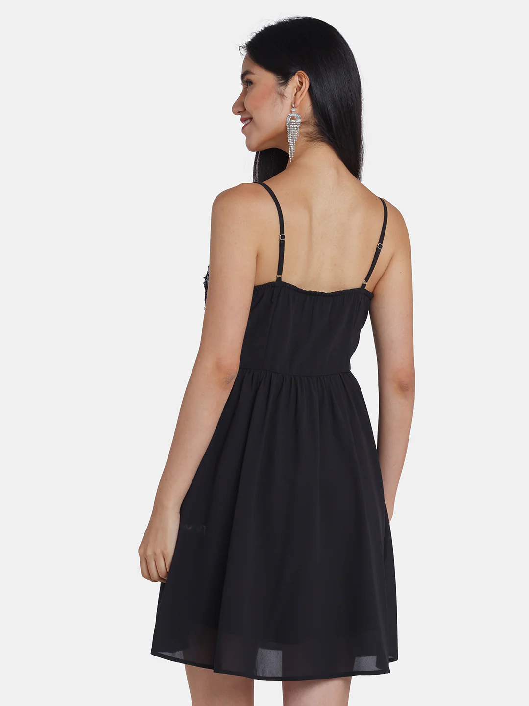 Black Embellished Strappy Short Dress - Image 4