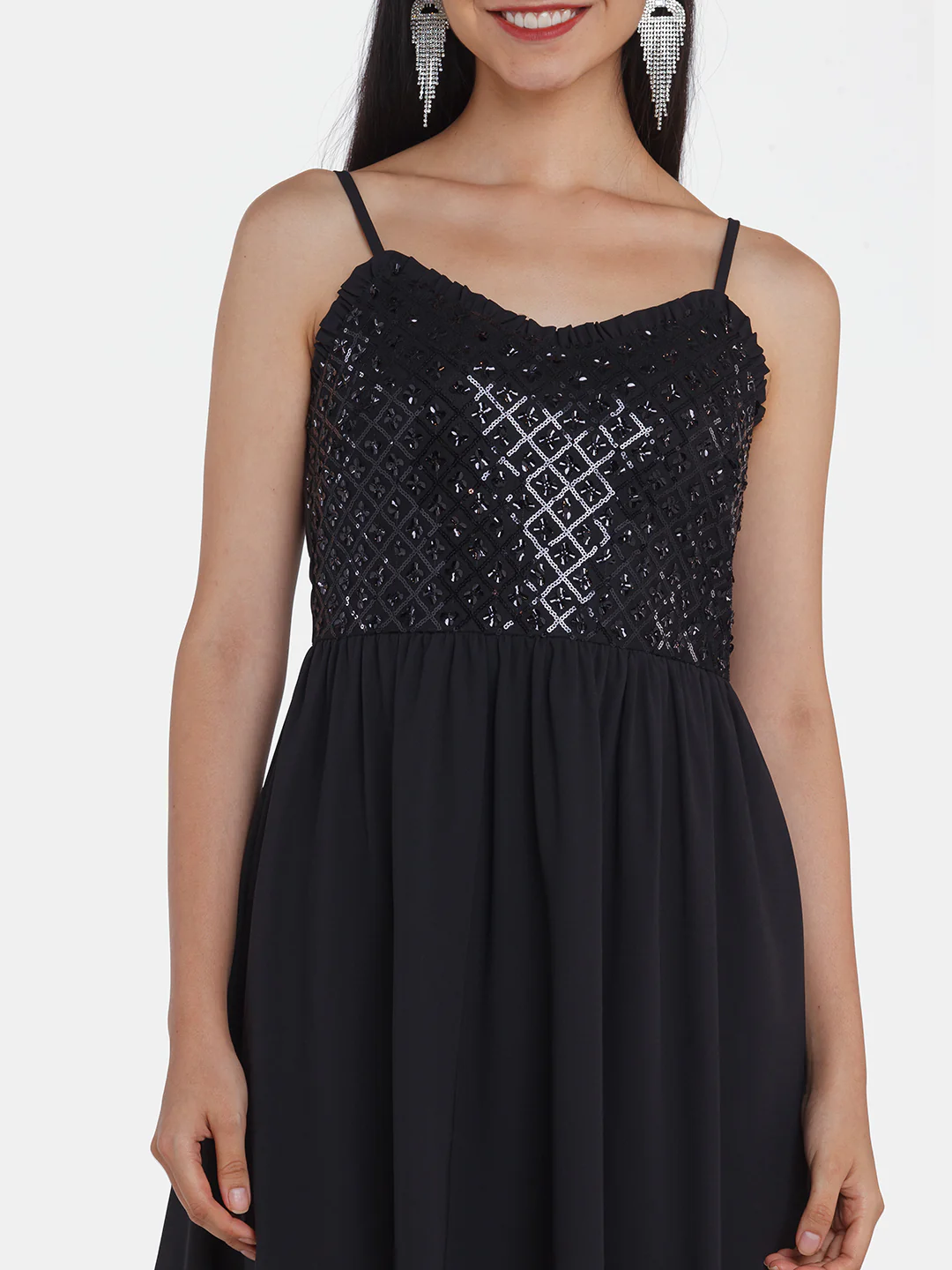 Black Embellished Strappy Short Dress - Image 6