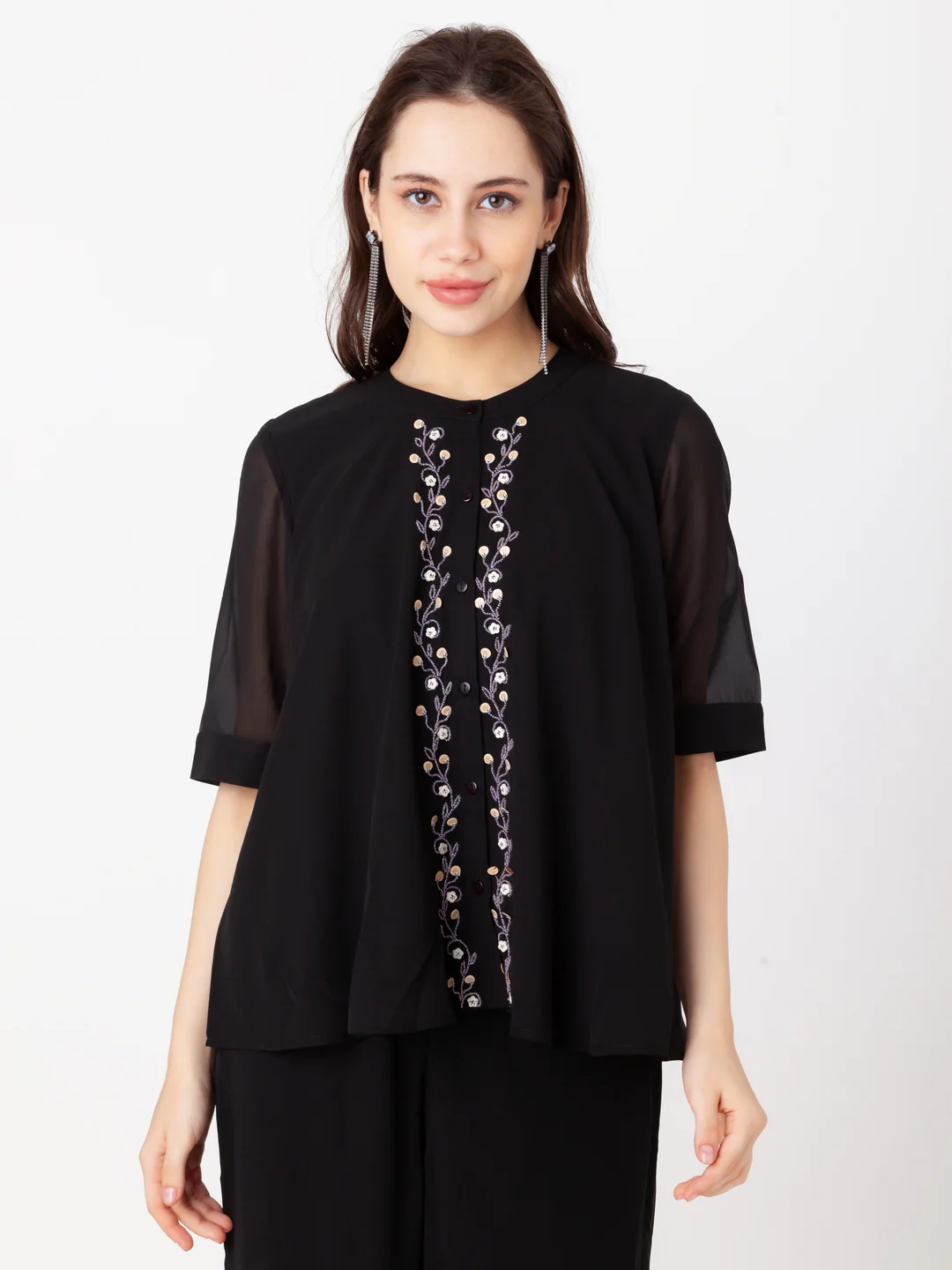 Black Embroidered Regular Top - Image 2