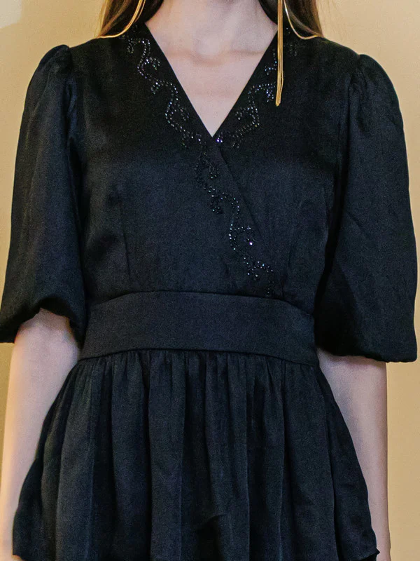 Black Solid Layered Short Dress - Image 6