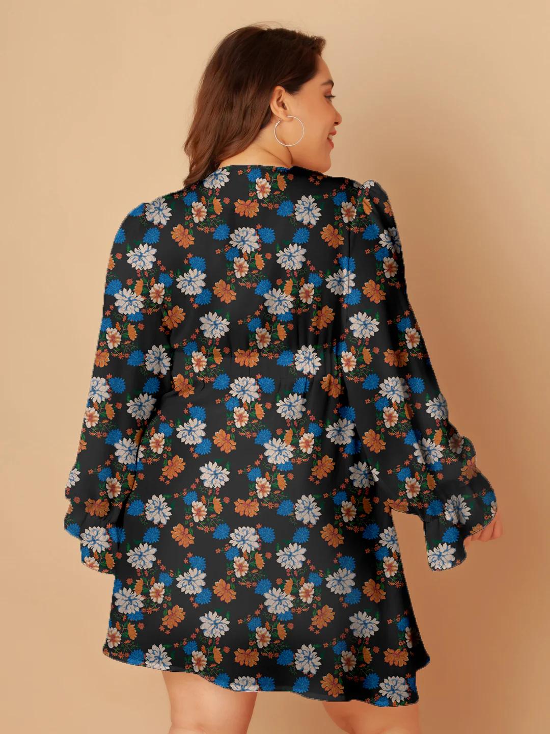 Black Floral Print A-Line Short Dress - Image 7
