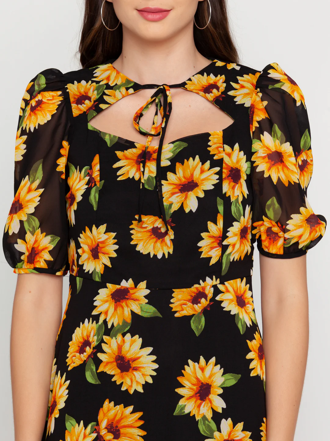 Black Floral Print Short Dress