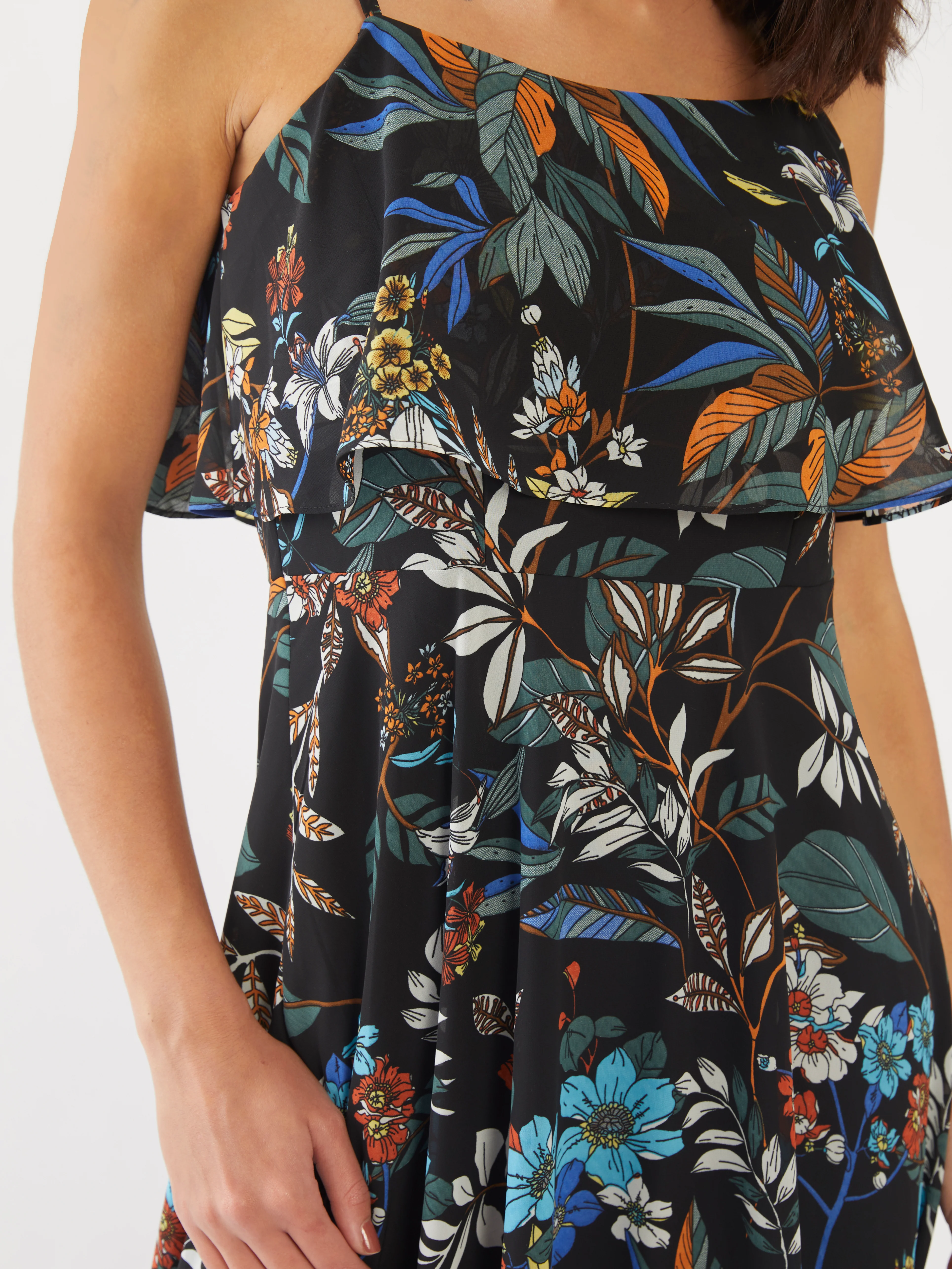 Black Floral Print Strappy Maxi Dress - Image 5