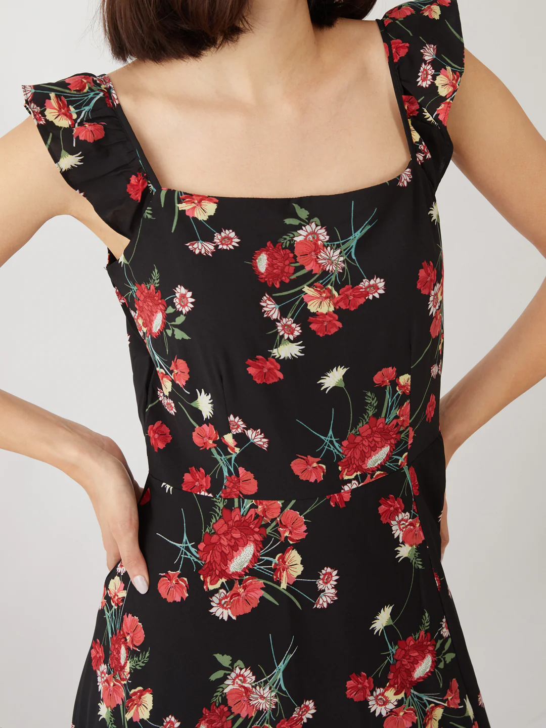 Black Floral Print Strappy Maxi Dress - Image 3