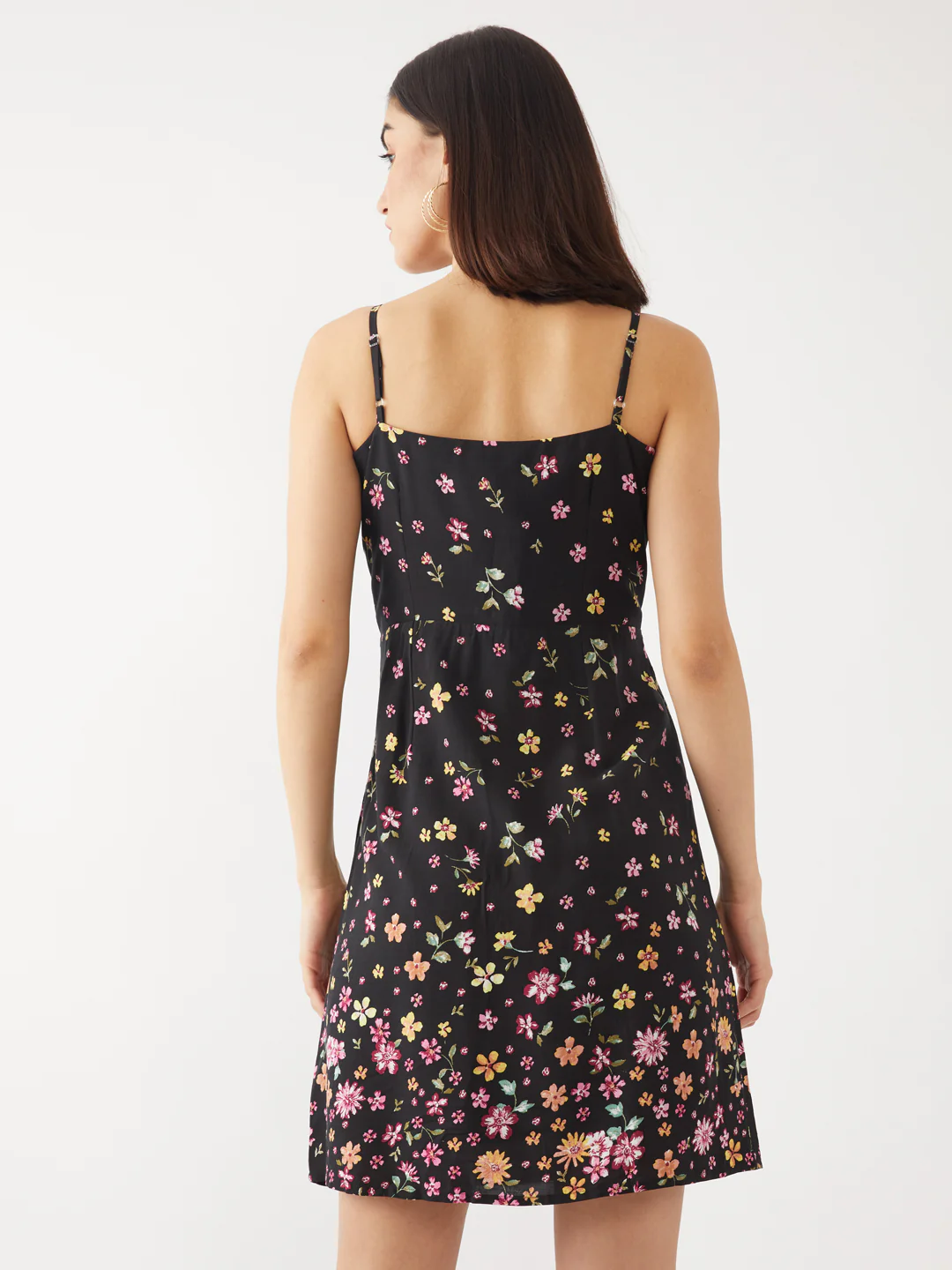 Black Floral Print Strappy Short Dress - Image 4