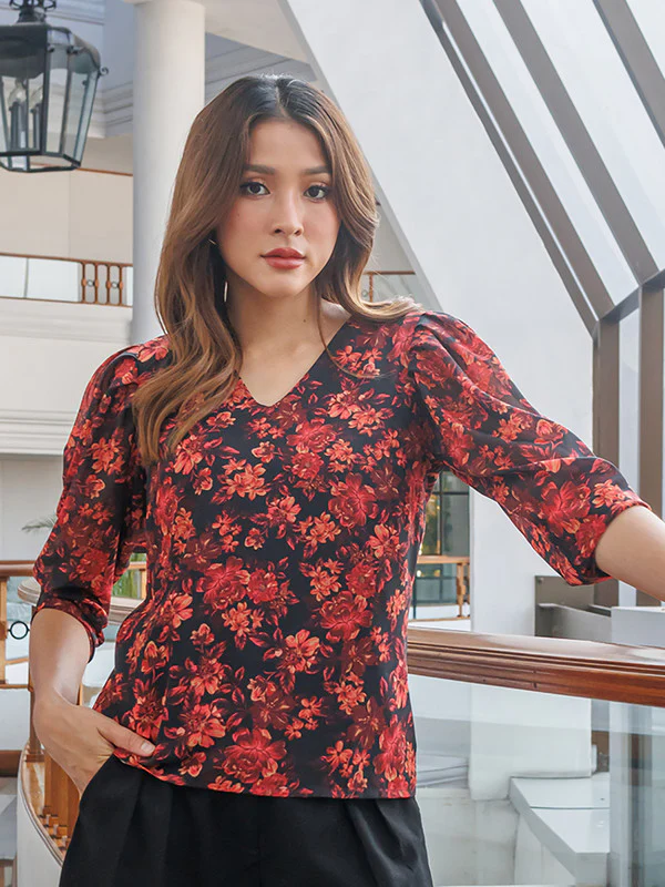 Black Floral Printed Basic Top - Image 5