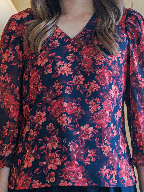 Black Floral Printed Basic Top - Image 6