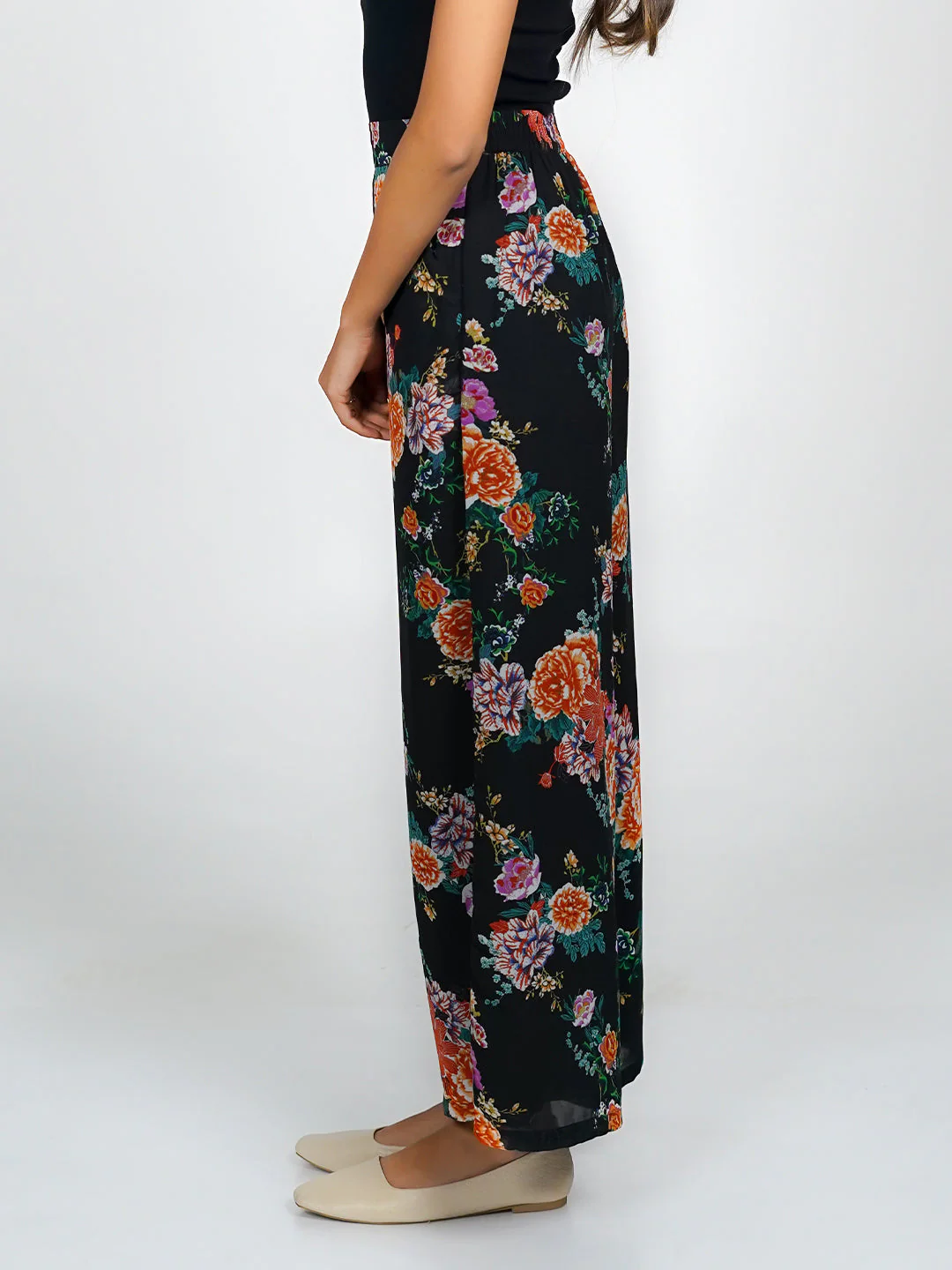 Black Floral Printed Regular Trouser - Image 3