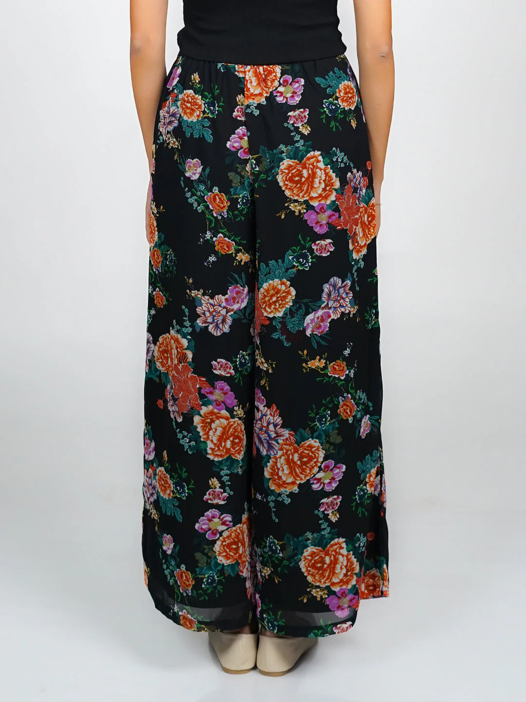 Black Floral Printed Regular Trouser - Image 4