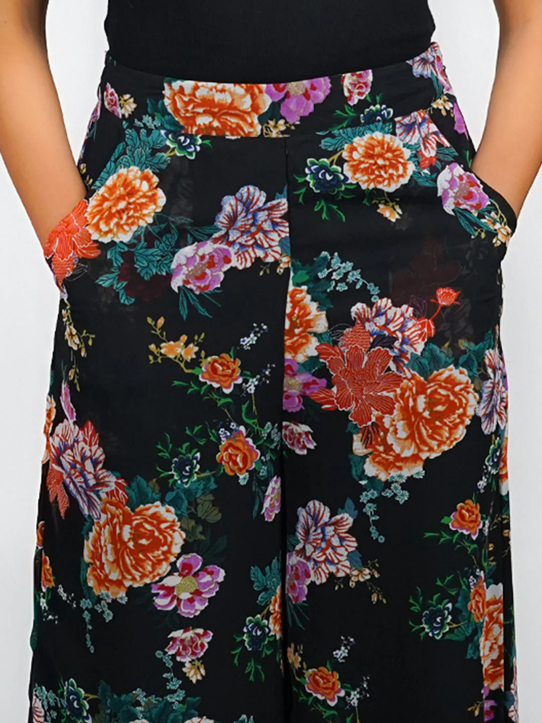 Black Floral Printed Regular Trouser - Image 6