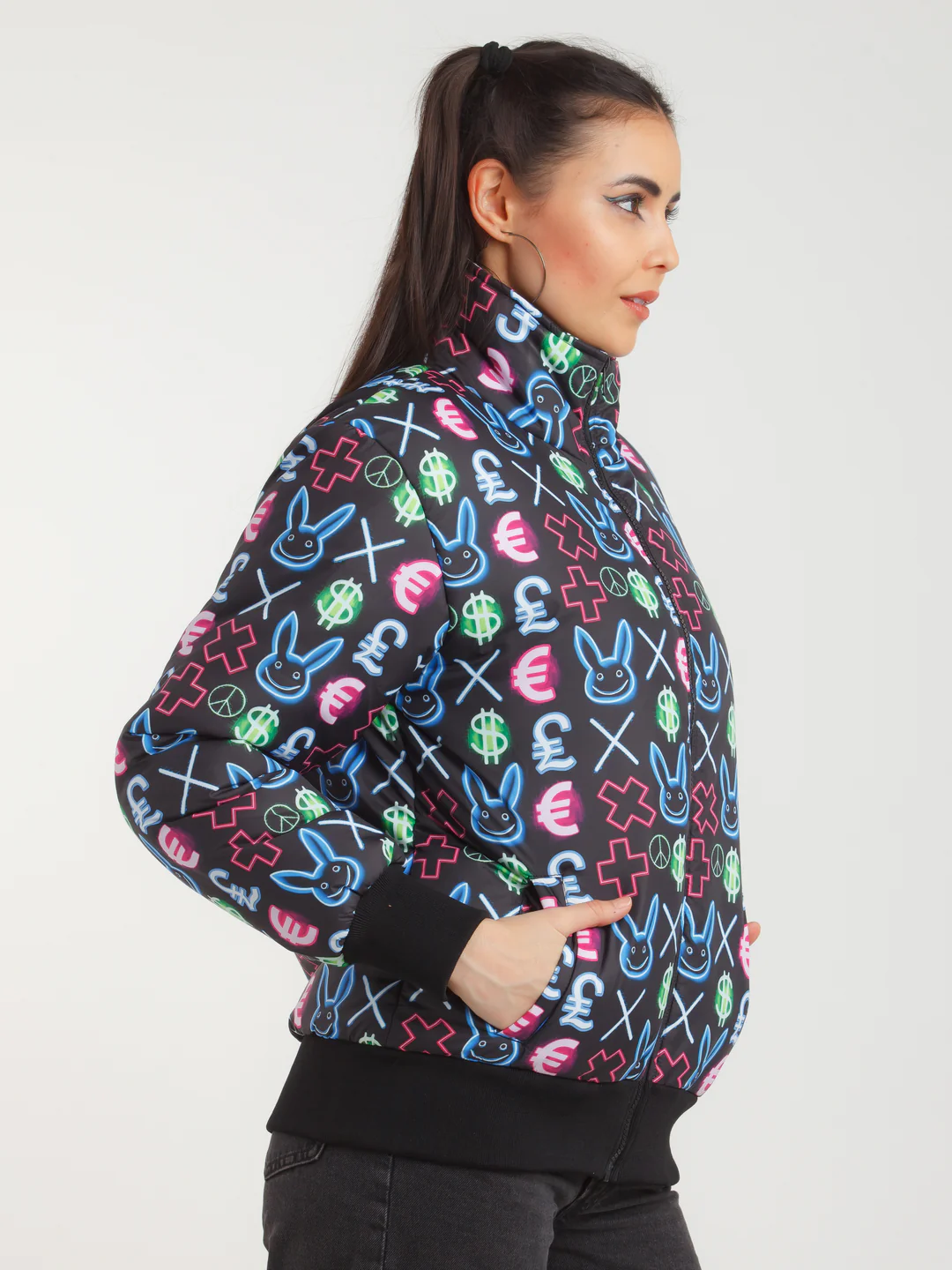 Black Graphic Print Jacket - Image 3