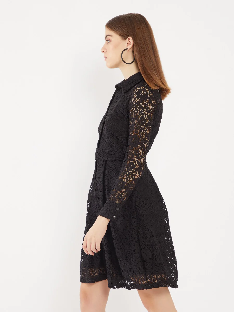 Black Lace Shirt Dress - Image 3