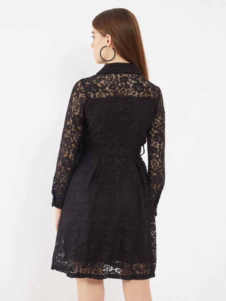 Black Lace Shirt Dress - Image 4