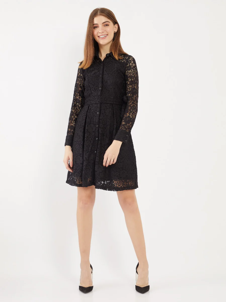 Black Lace Shirt Dress - Image 5