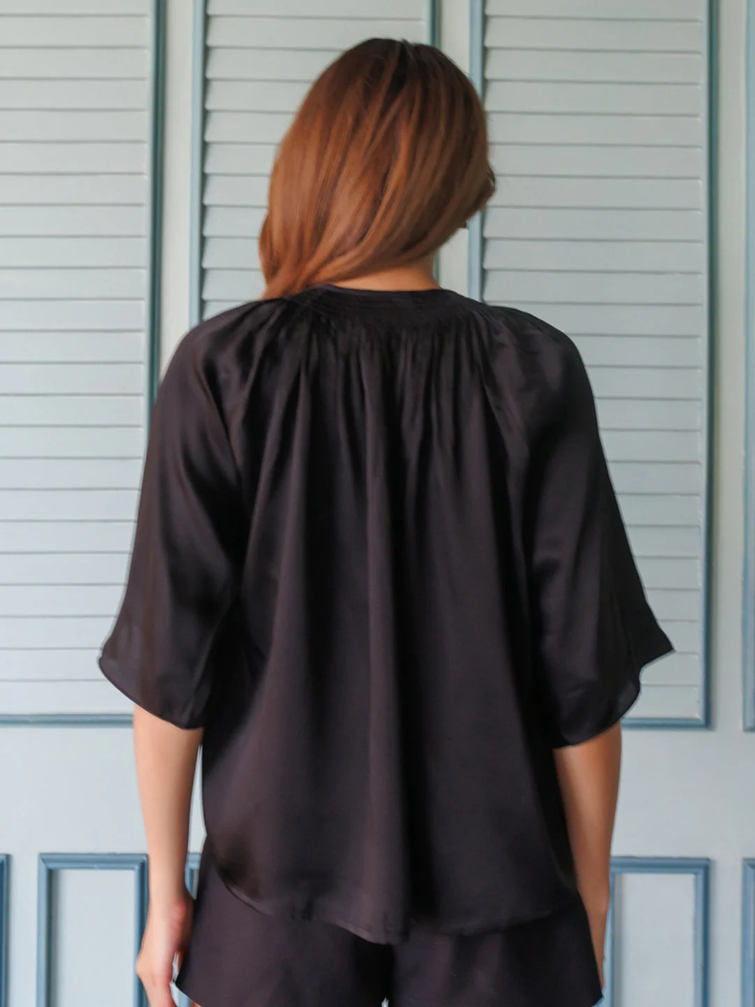 Black Solid Shirt-Style Top - Image 4