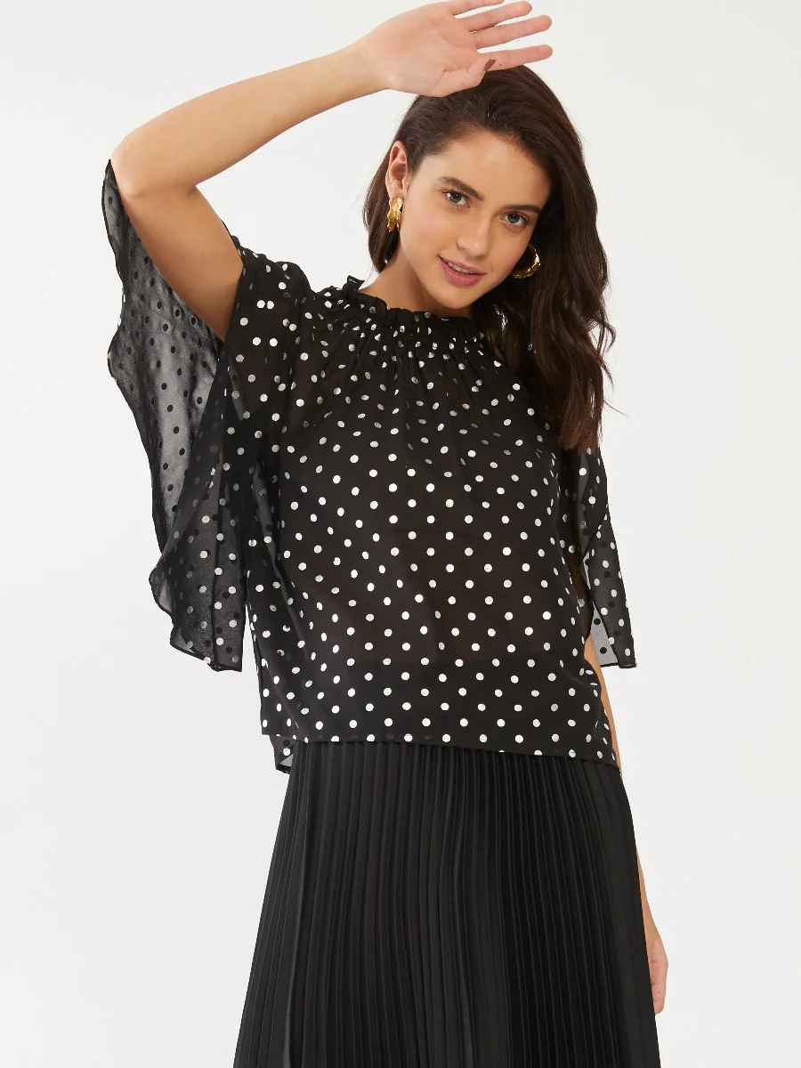 Black Polka Gathered Top - Image 2