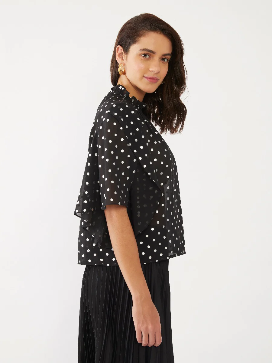 Black Polka Gathered Top - Image 3