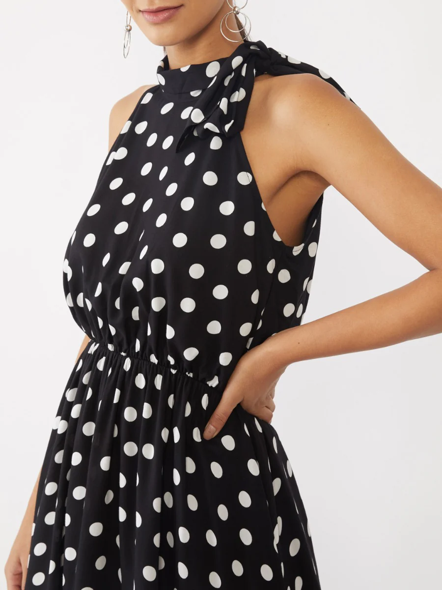Black Polka Tie-Up Short Dress - Image 4