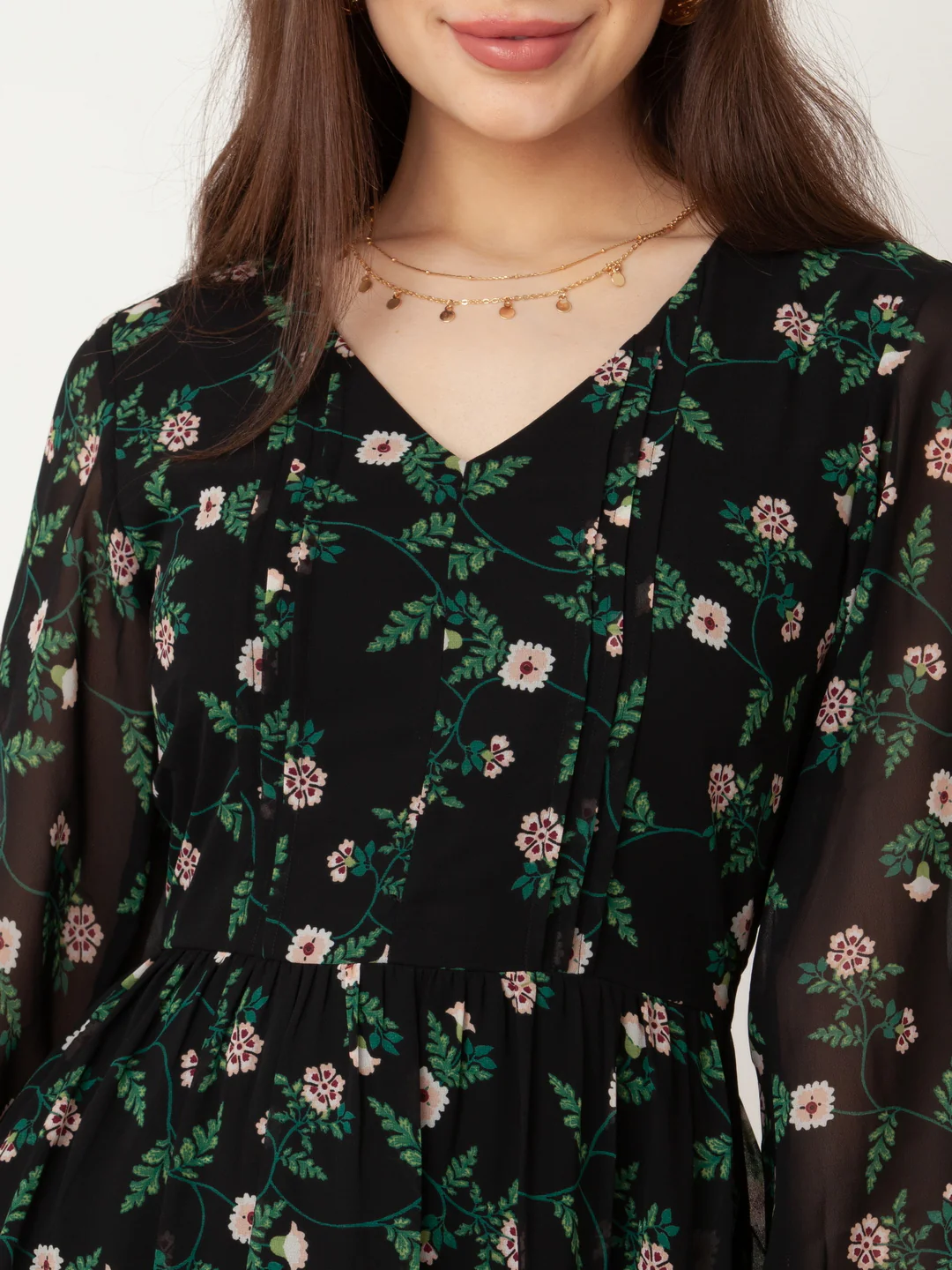 Black Printed A-Line Midi Dress - Image 6