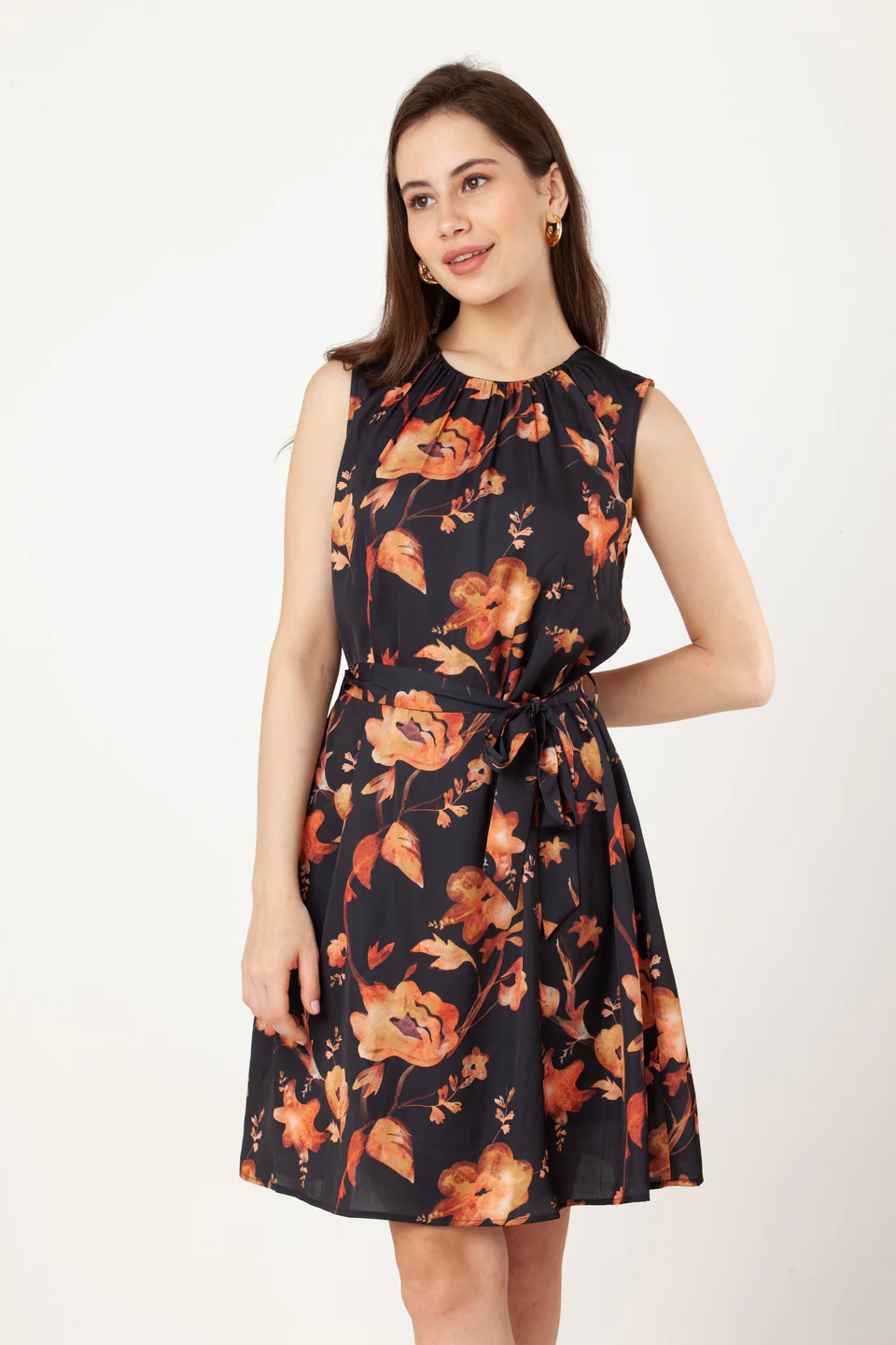 Black Printed A-Line Short Dress - Image 2