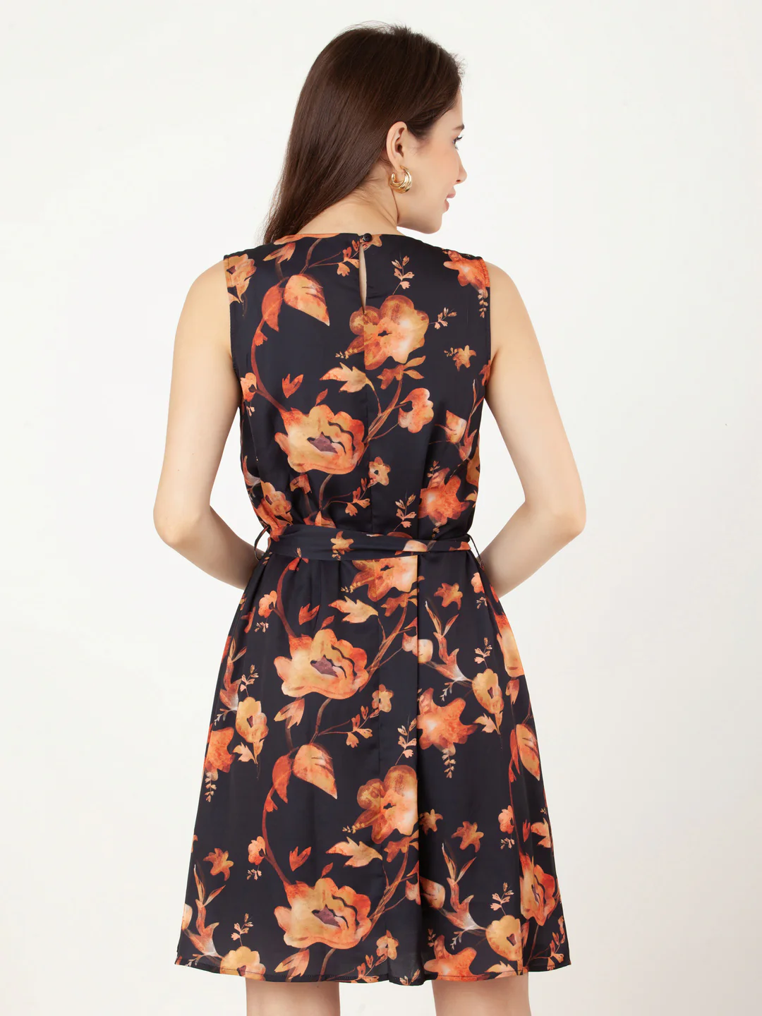 Black Printed A-Line Short Dress - Image 4