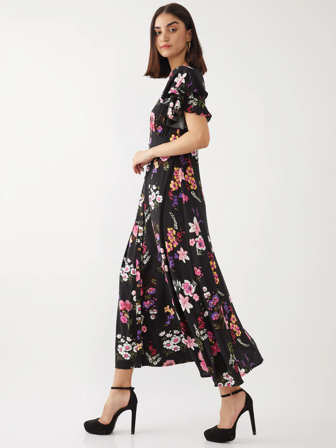 Black Printed Flared Sleeve Maxi - Image 3