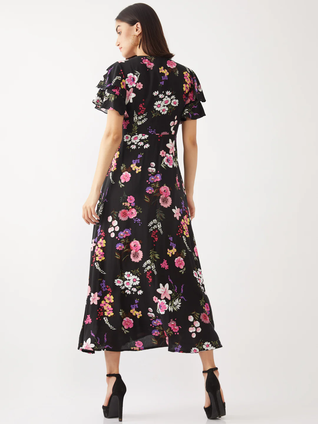 Black Printed Flared Sleeve Maxi - Image 4