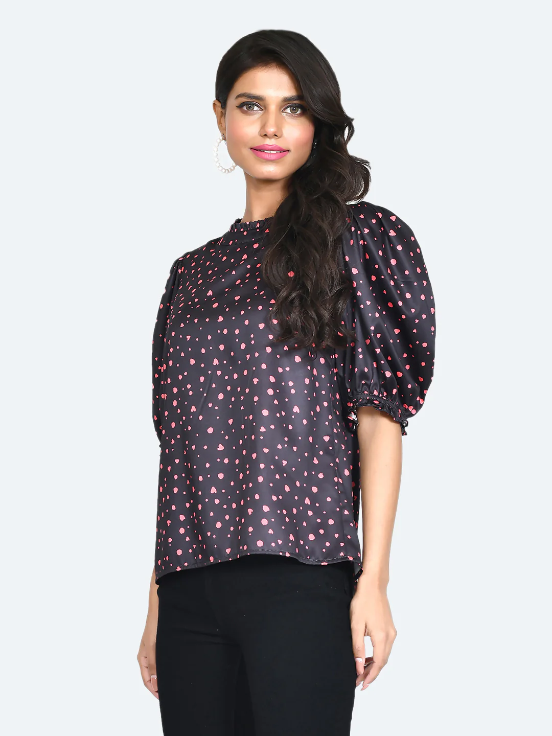 Black Printed Frill Top - Image 3