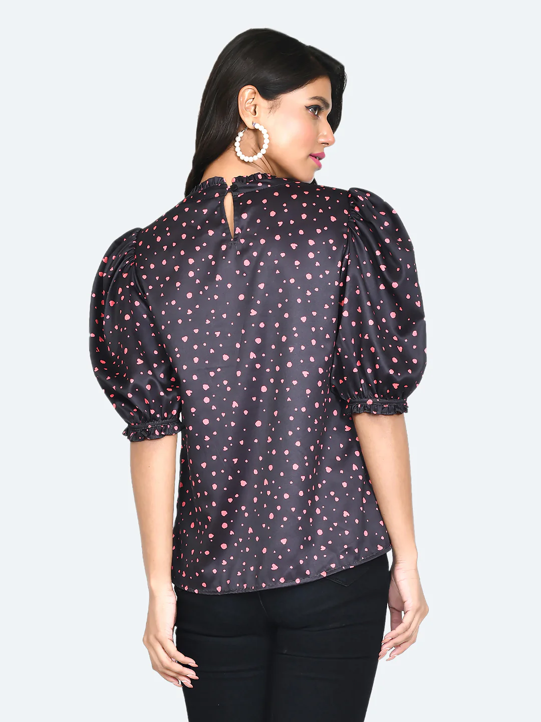 Black Printed Frill Top - Image 4