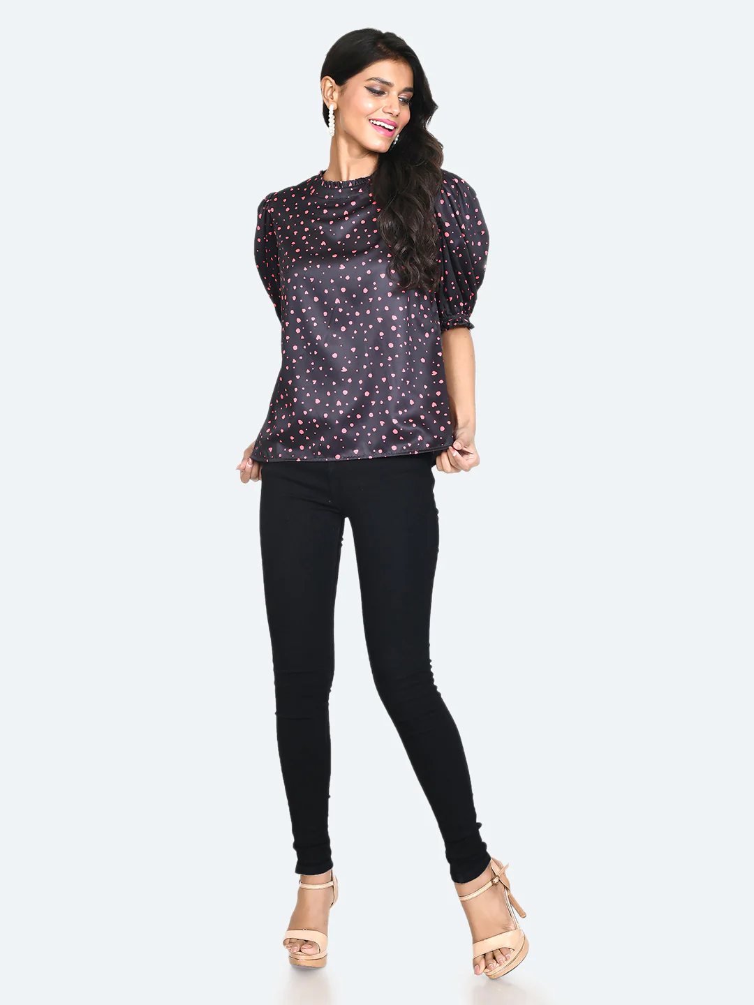 Black Printed Frill Top - Image 5