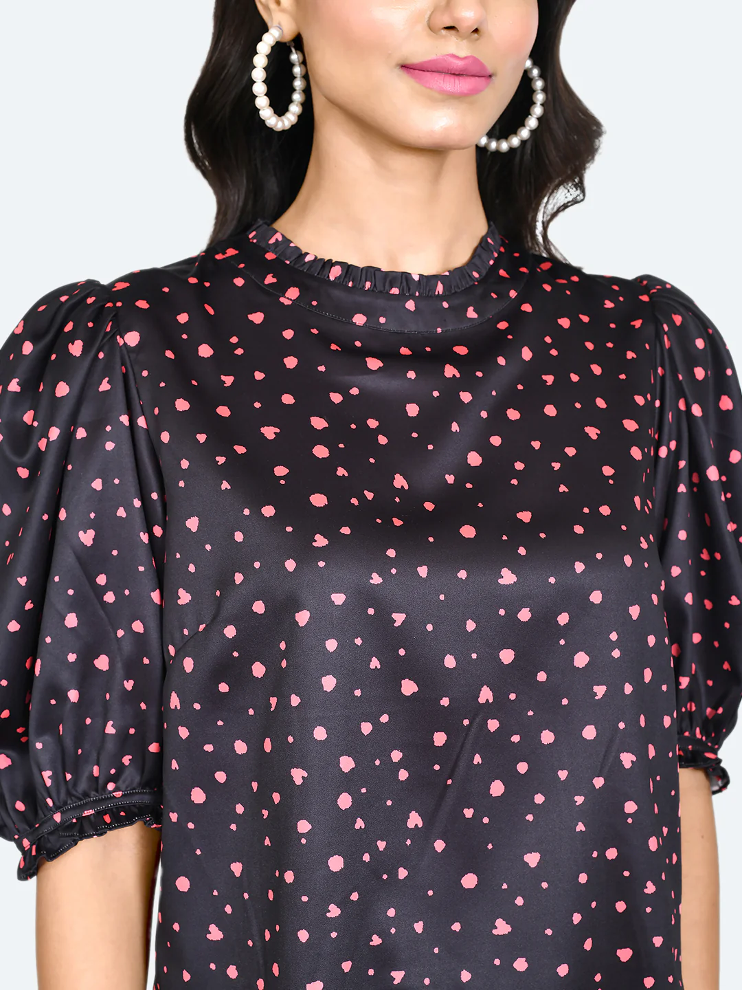 Black Printed Frill Top - Image 6