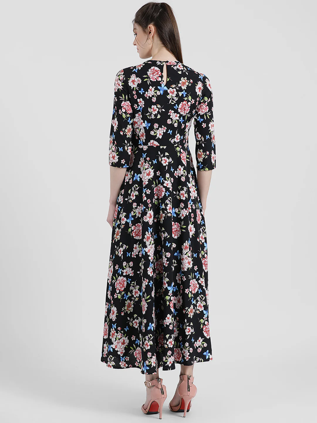 Black Floral Print Maxi Dress - Image 4