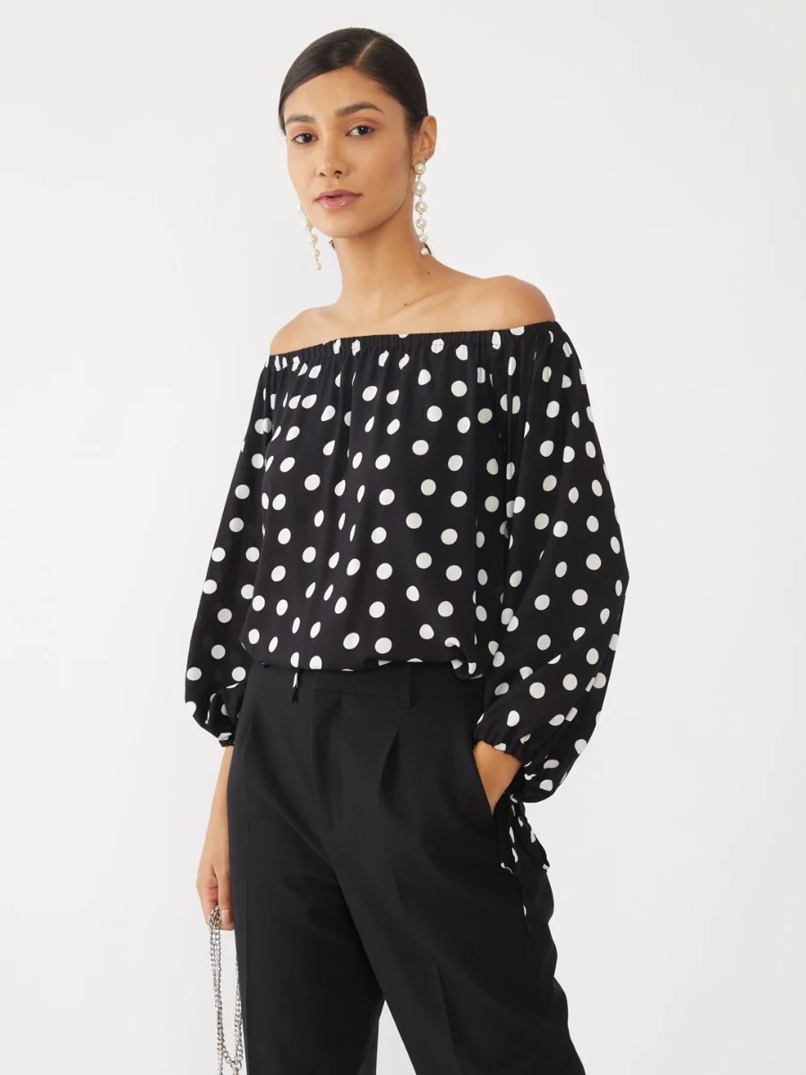 Black Printed Off-shoulder Top