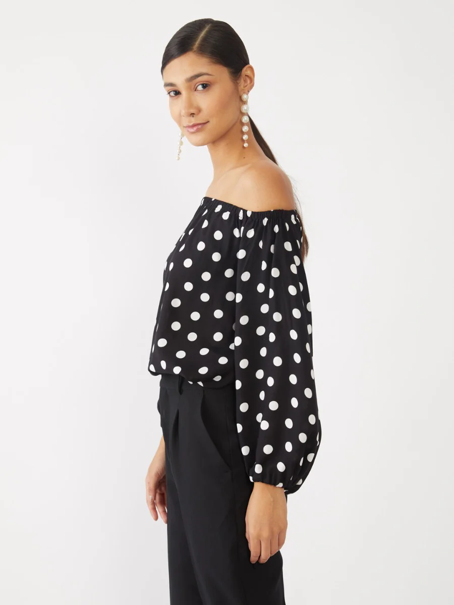 Black Printed Off-shoulder Top - Image 3