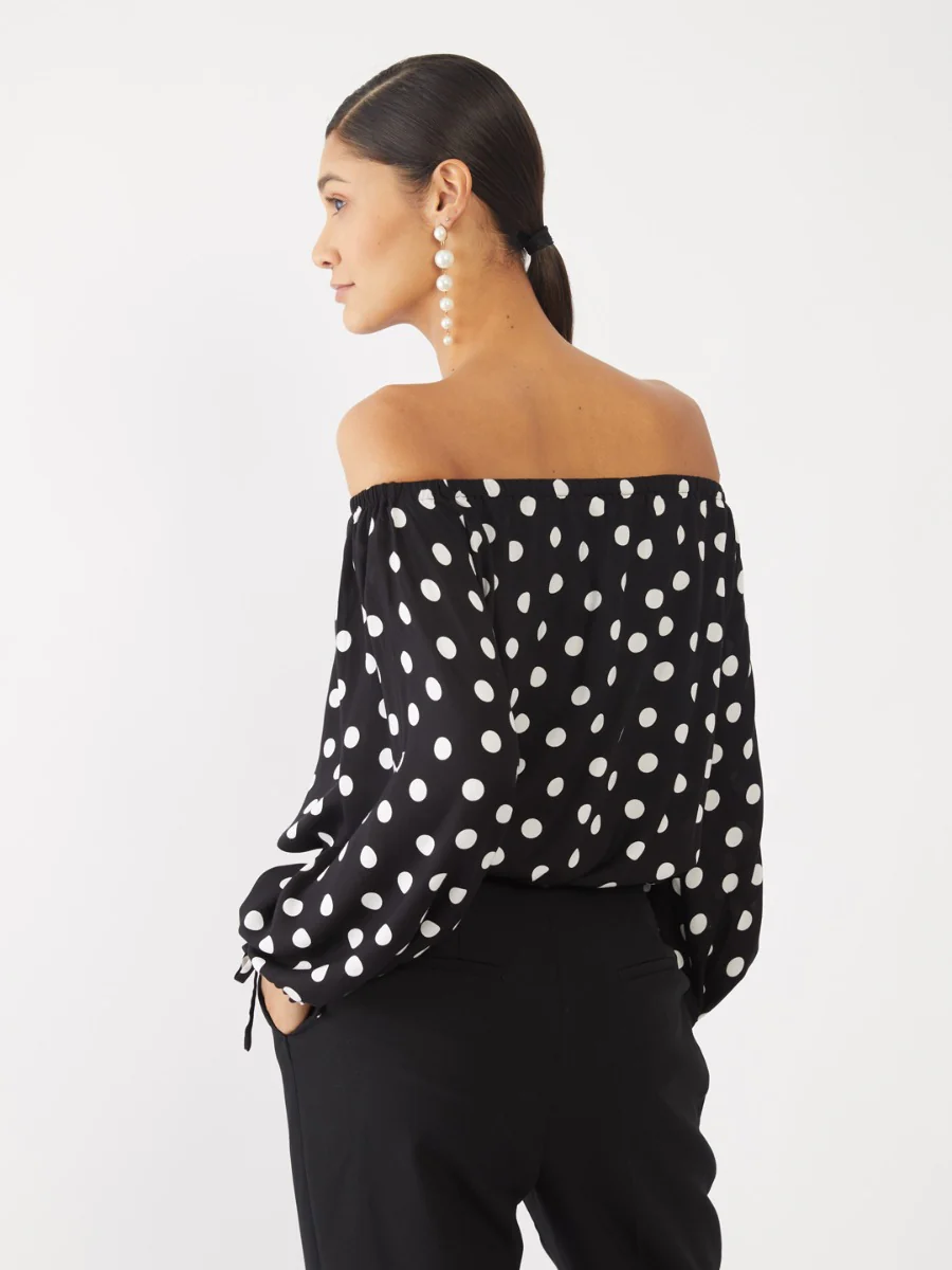 Black Printed Off-shoulder Top - Image 4