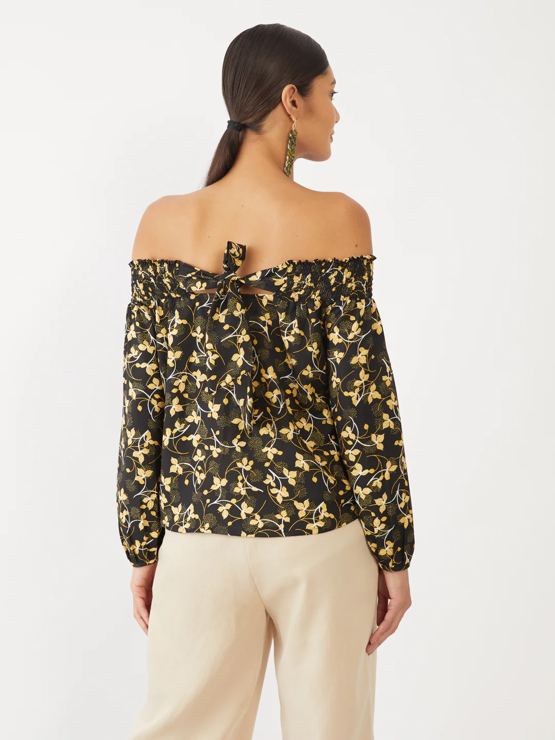 Black Printed Off-shoulder Top - Image 4