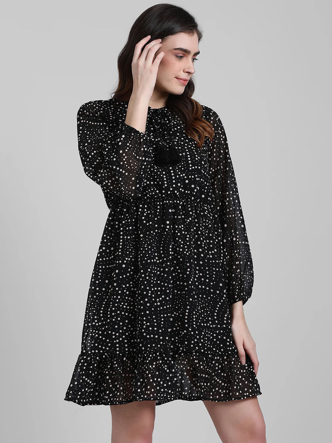 Black Polka Tiered Short Dress - Image 3
