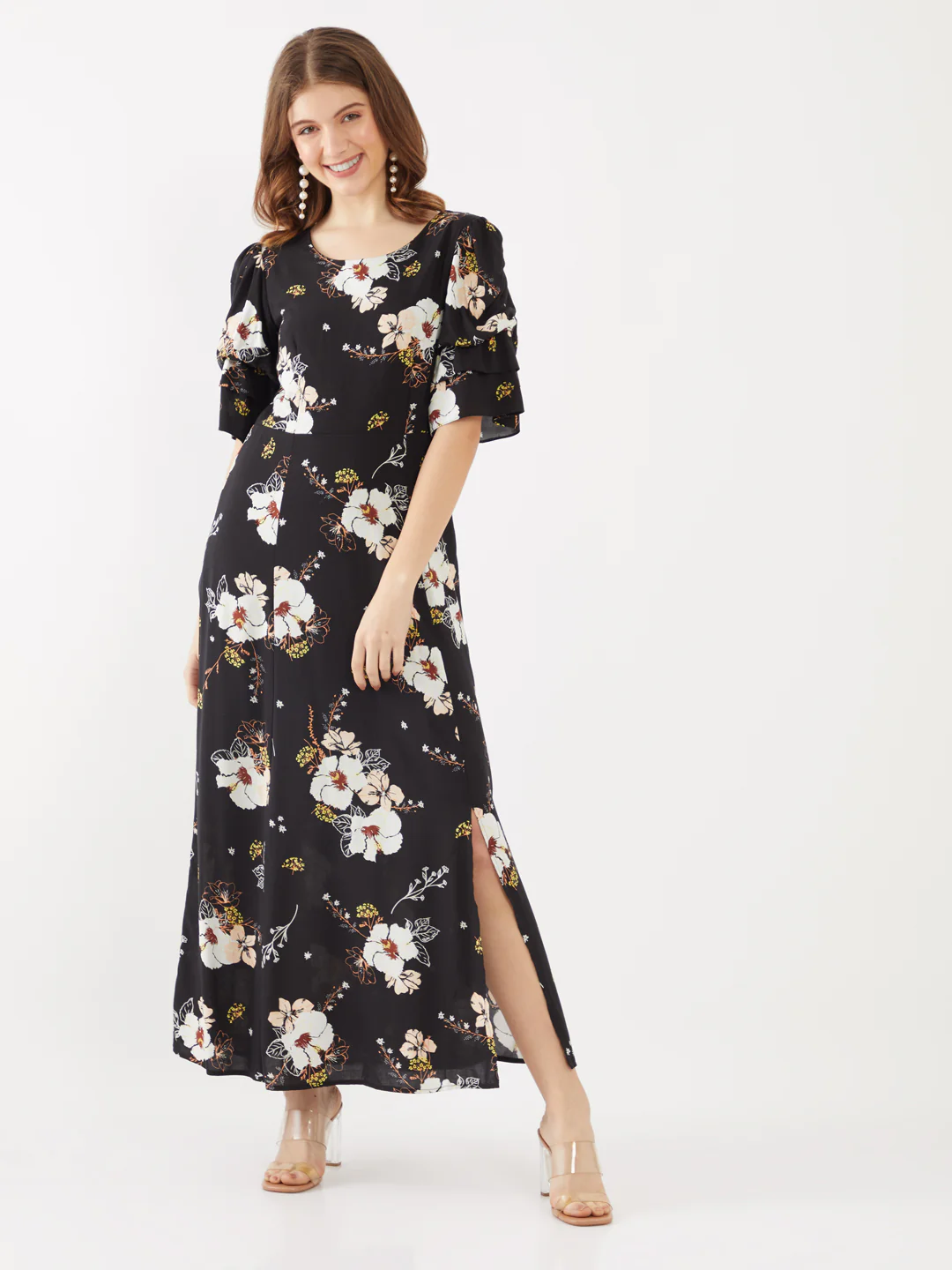 Black Printed Puff Sleeve Maxi - Image 2