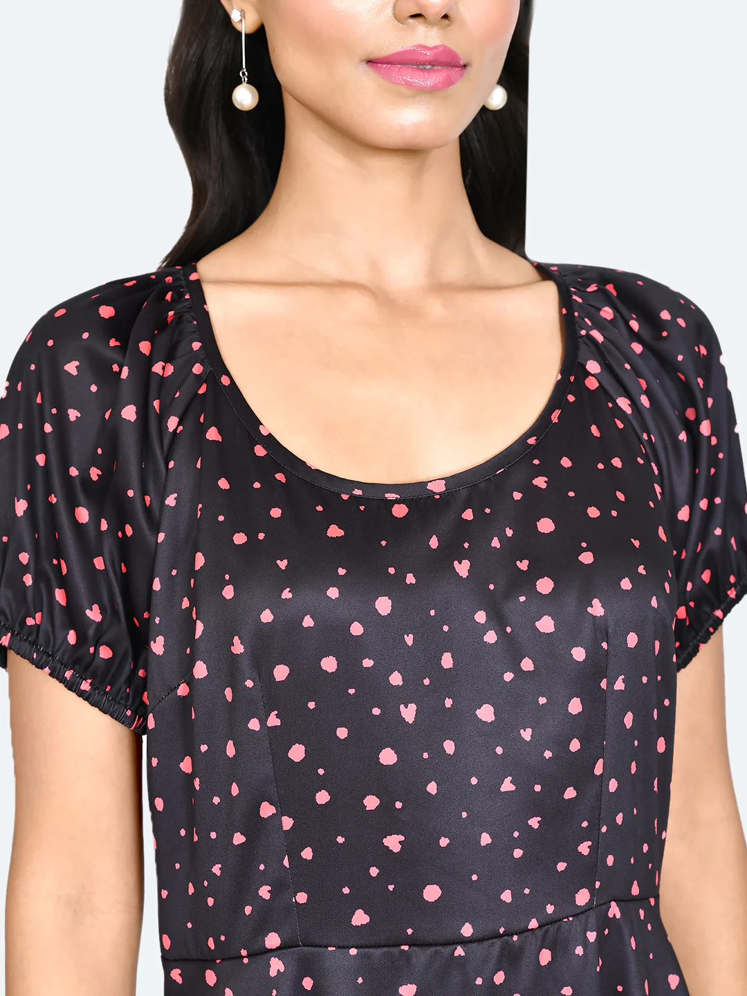 Black Printed Puff Sleeve Midi Dress - Image 6