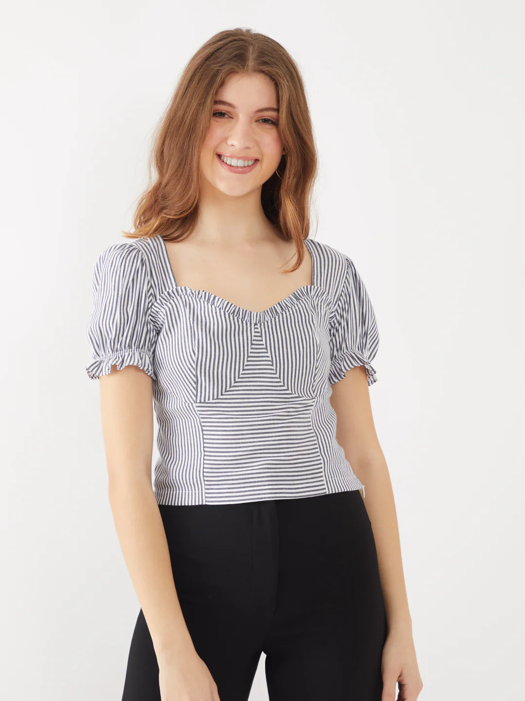 Black Printed Puff Sleeve Top - Image 2