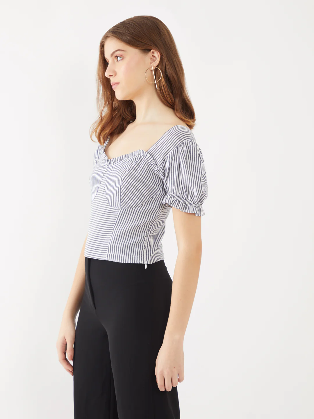 Black Printed Puff Sleeve Top - Image 3