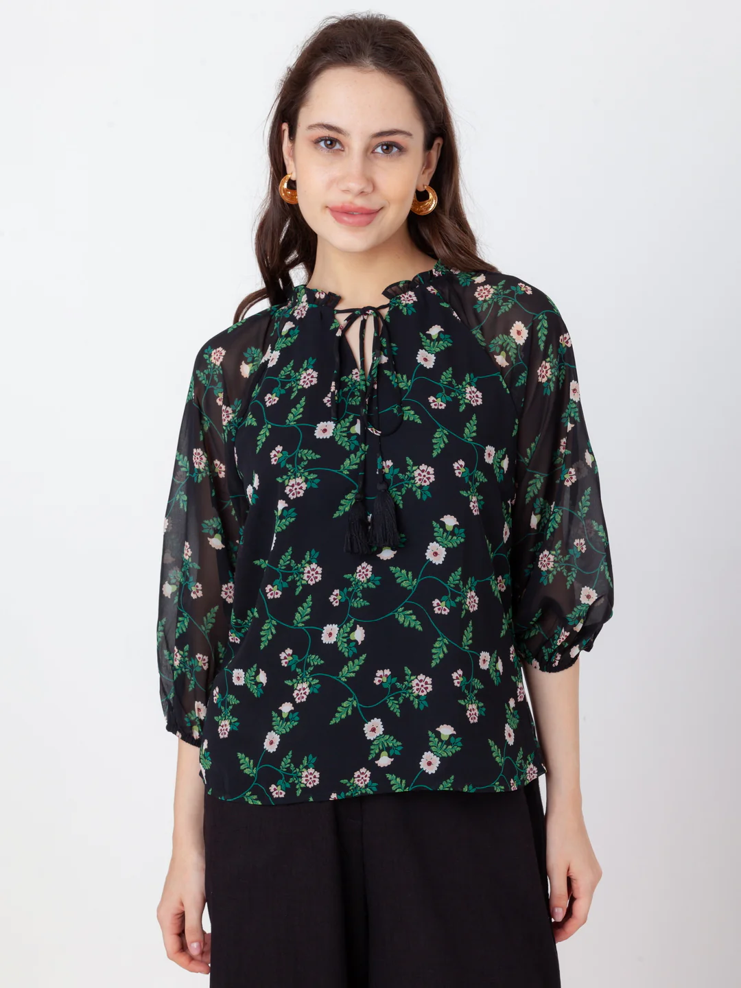 Black Printed Regular Top - Image 2