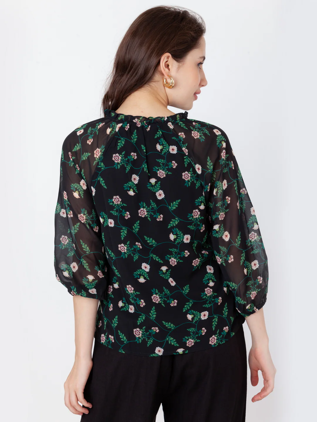 Black Printed Regular Top - Image 4