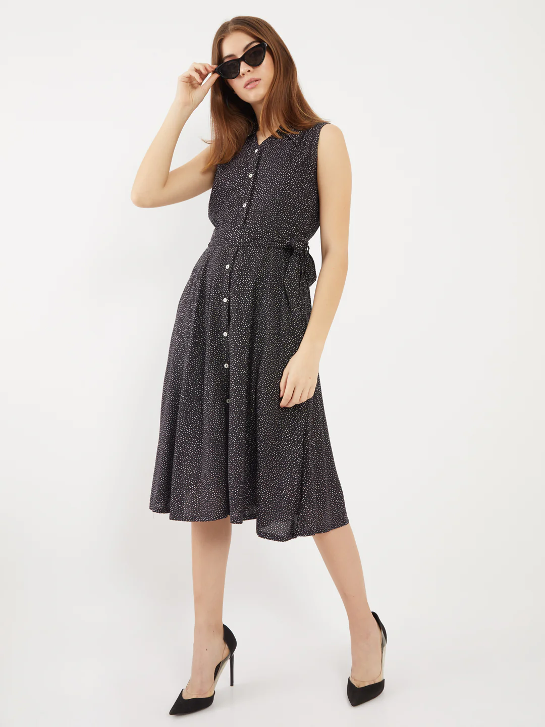 Black Printed Shirt Dress Midi Dress