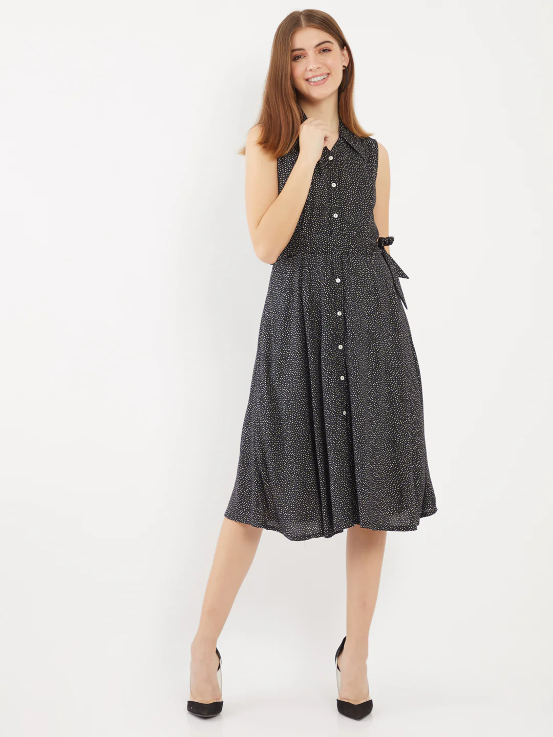 Black Printed Shirt Dress Midi Dress - Image 2