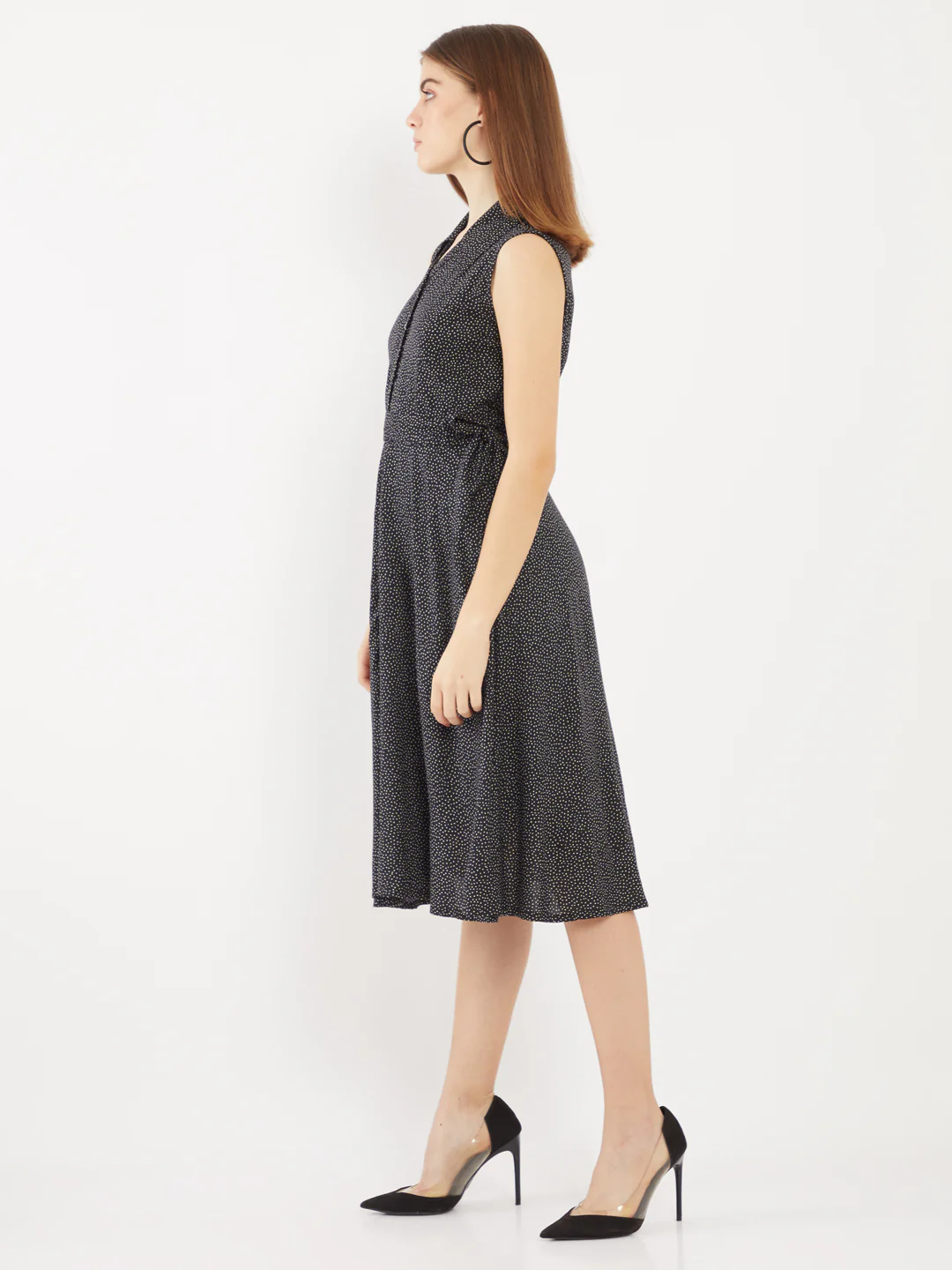 Black Printed Shirt Dress Midi Dress - Image 3