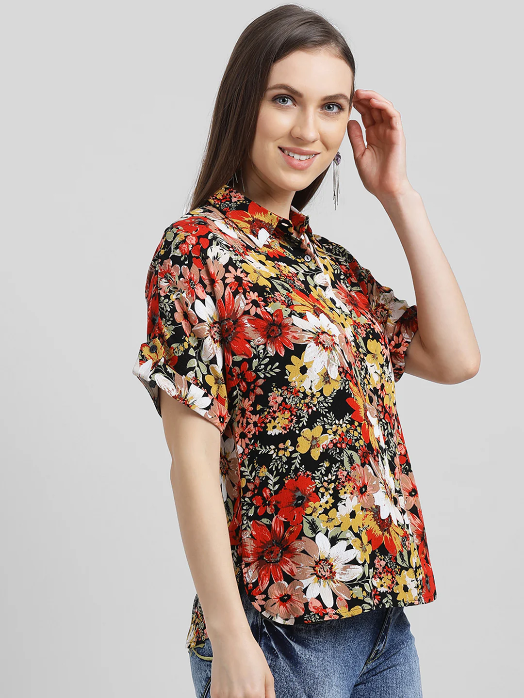Black Printed Shirt Style Top - Image 3